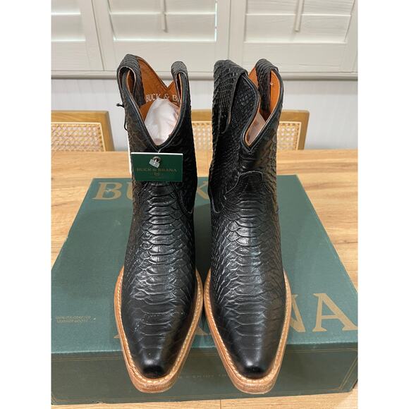Buck & Brana Austin Anaconda Leather Western Black Booties Boots Size 7.5 NIB - Picture 5 of 13